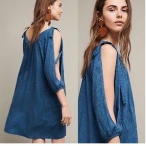 Anthropologie Holding Horses blue dress- open arm
